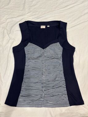 Anthropologie Postmark Navy Gingham Top